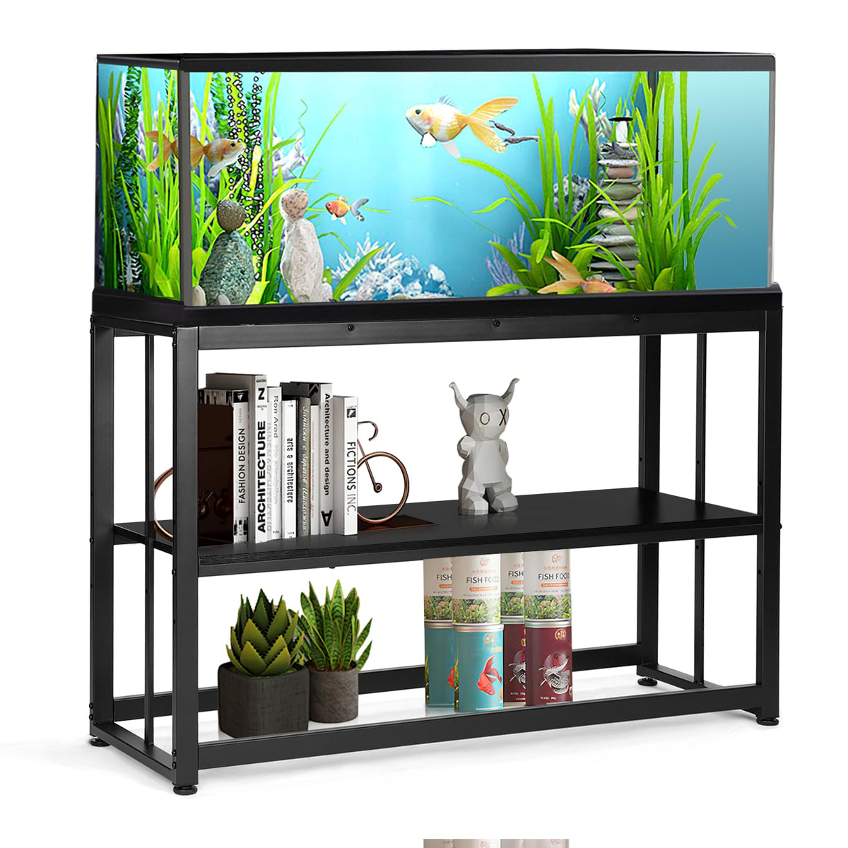 VOWNER 55-75 Gallon Fish Tank Stand, Metal Aquarium Stand, Black