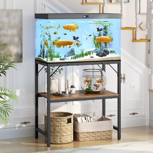 MAHANCRIS 20 Gallon Fish Tank Stand, Aquarium Stand with 2-Tier Storage Shelves, Heavy Duty Breeder Turtle Terrarium Stand Rack for Home Office, 24.0" L x 11.8" W x 24.4" H, Rustic Brown FTHR2001